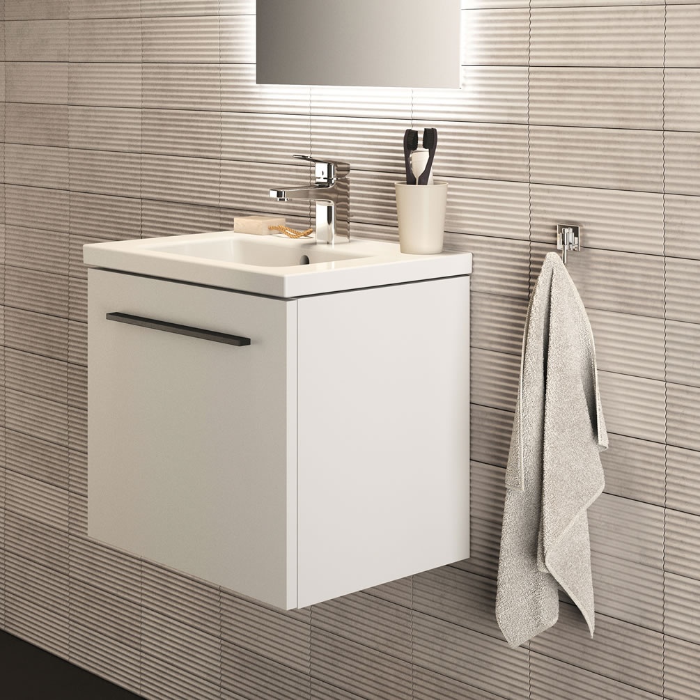 Lifestyle image of Ideal Standard i.life S 500mm Matt White Compact Wall-Hung Basin Vanity Unit